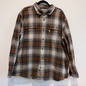 Carhartt Mens Plaid Flannel Shirt 2XL Regular 100%Cotton Work Shirt Button Front